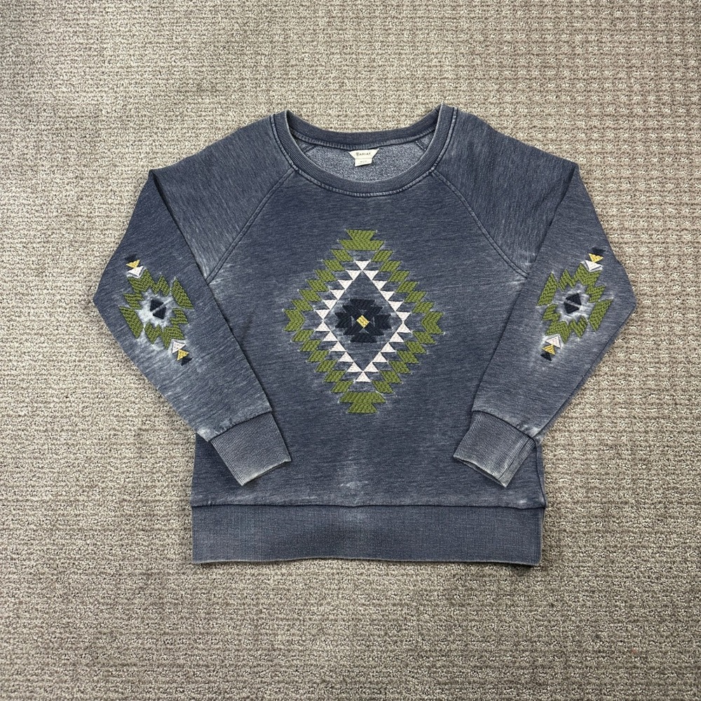 Ariat Womens Blue Embroidered Southwestern Western Crewneck Sweatshirt Medium